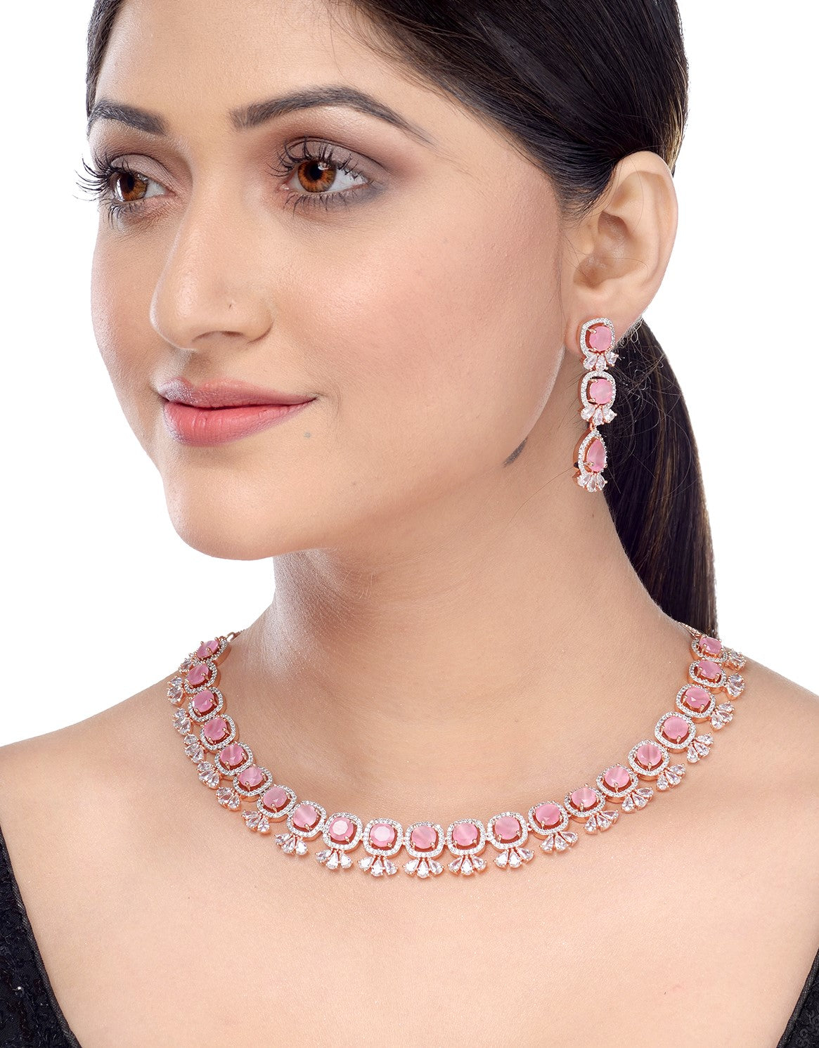 Pastel Pink Designer contemporary Necklace Earrings for women & Girls